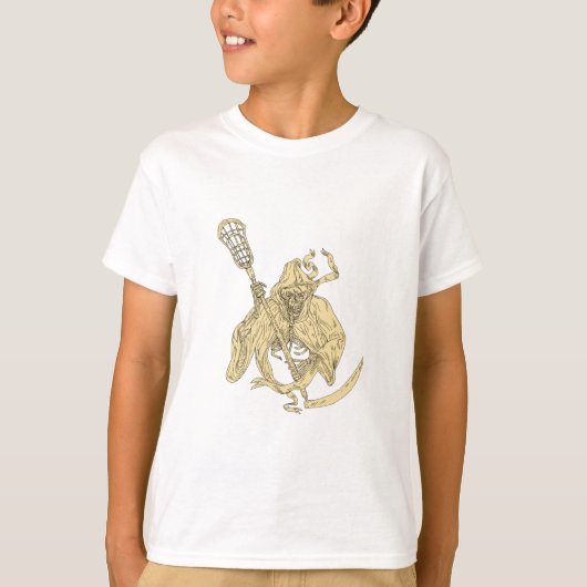 Grim Reaper Lacrosse Stick Drawing T-shirt (Voorkant)