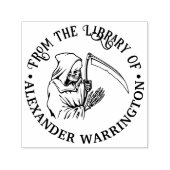 Grim Reaper Line Art #3 Ronde Bibliotheek Boeknaam Zelfinktende Stempel (Design)