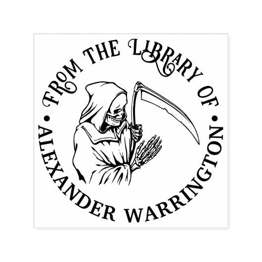 Grim Reaper Line Art #3 Ronde Bibliotheek Boeknaam Zelfinktende Stempel (Design)
