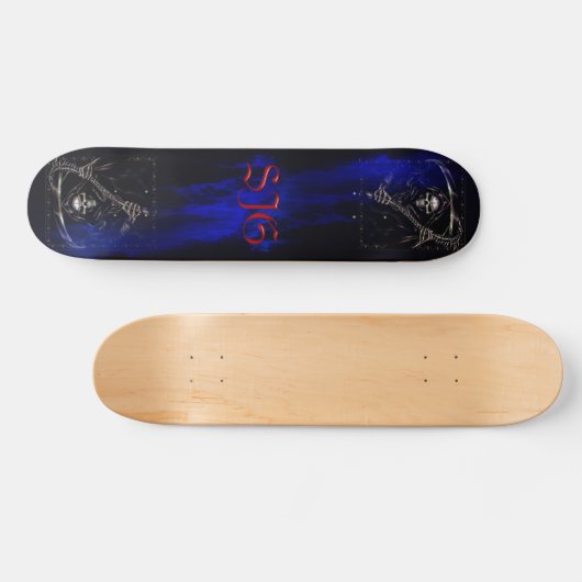 Grim Reaper met blauwe vlammen Persoonlijk Skateboard (Horizontaal)