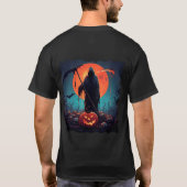 Grim Reaper met Halloween pompoen en volle maan T-shirt (Achterkant)
