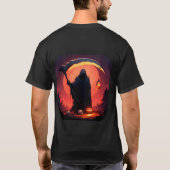 Grim Reaper met Halloween pompoen en volle maan T-shirt (Achterkant)