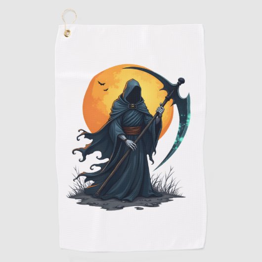 Grim Reaper met Scythe - Enge Halloween Shirt Golfhanddoek (Voorkant)