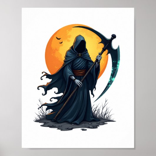 Grim Reaper met Scythe - Enge Halloween Shirt Poster (Voorkant)