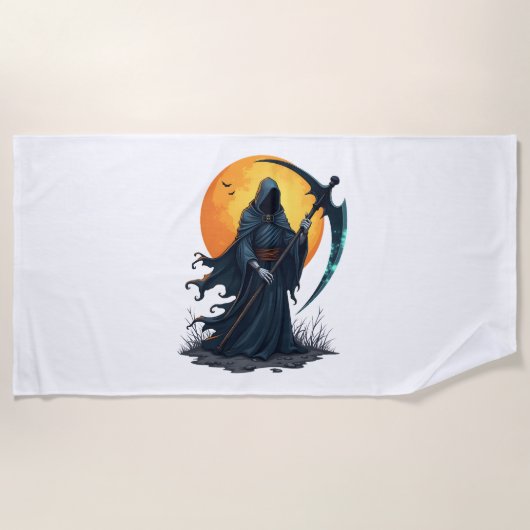Grim Reaper met Scythe - Enge Halloween Shirt Strandlaken (Voorkant)