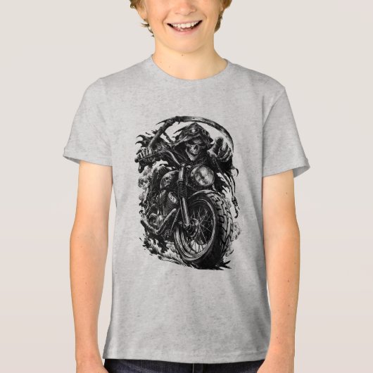 Grim Reaper Motorrijder Illustratie Tri-Blend Shirt (Voorkant)