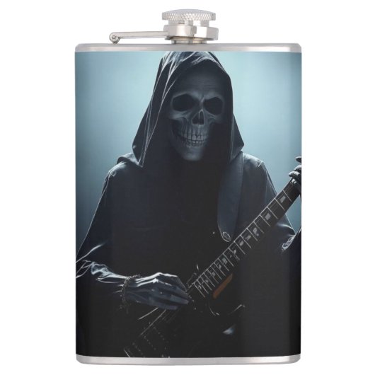 Grim reaper op het podium met gitaar heupfles (Voorkant)