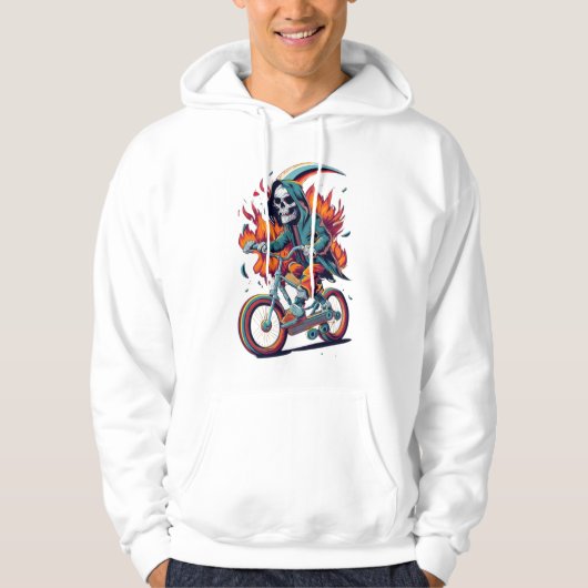 Grim Reaper op vlammende motorfiets Hoodie (Voorkant)