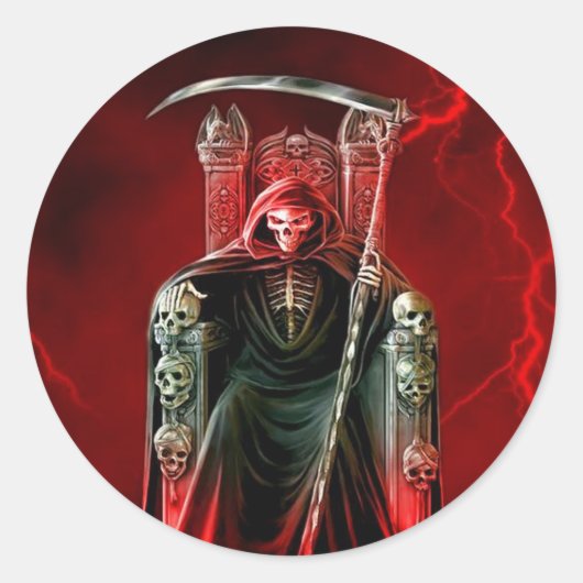 Grim Reaper over zijn troon Ronde Sticker (Voorkant)