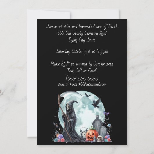 Grim Reaper Pompoenen en begraafplaats Halloween P Kaart (Achterkant)