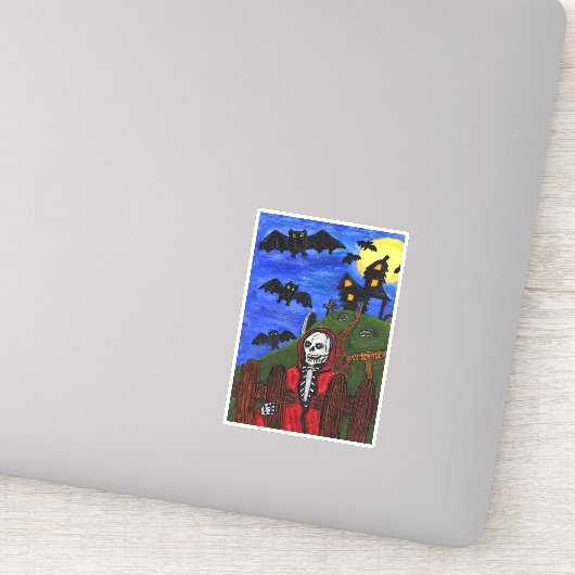Grim Reaper Red Cape Hauned House Bats Moon Sticker (Detail)