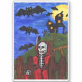 Grim Reaper Red Cape Hauned House Bats Moon Sticker (Voorkant)