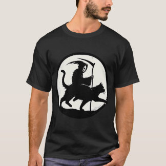 Grim Reaper Riding Op Black Cat T-shirt