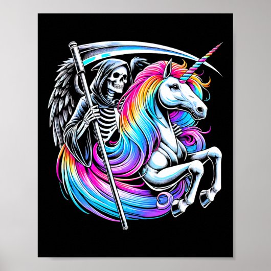 Grim Reaper Rijden Eenhoorn Grappig Gotische Paste Poster (Voorkant)