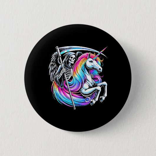 Grim Reaper Rijden Eenhoorn Grappig Gotische Paste Ronde Button 5,7 Cm (Voorkant)