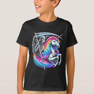 Grim Reaper Rijden Eenhoorn Grappig Gotische Paste T-shirt
