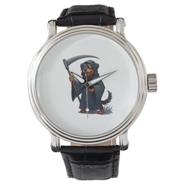 Grim Reaper Rottweiler Dog Horloge (Voorkant)