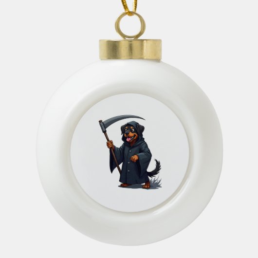 Grim Reaper Rottweiler Dog Keramische Bal Ornament (Voorkant)