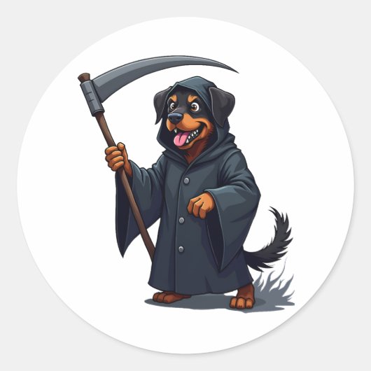 Grim Reaper Rottweiler Dog Ronde Sticker (Voorkant)