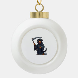 Grim Reaper Rottweiler Hond Keramische Bal Ornament