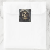 Grim Reaper, Schedel, Dood, Halloween, Horror, Vierkante Sticker (Tas)