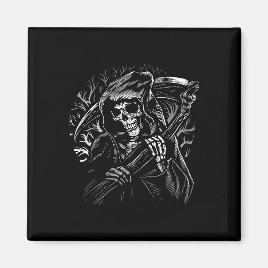 Grim Reaper Schedel Dood Scythe Dood Gothic Horror Magneet (Voorkant)