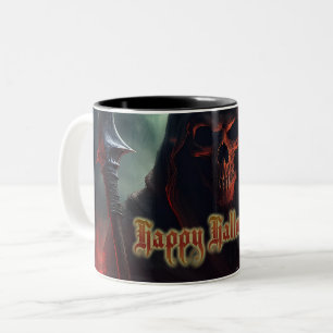 Grim Reaper Schedel Halloween Griezeld Kunst Tweekleurige Koffiemok