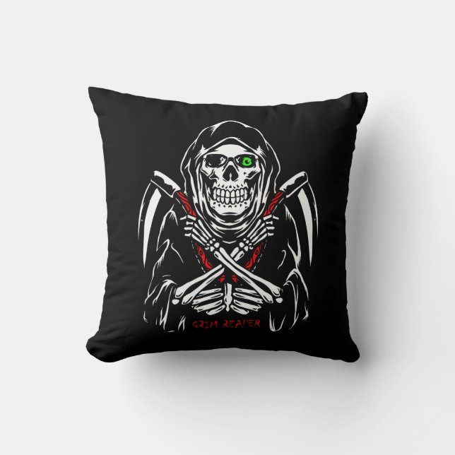 Grim Reaper Scythe Death Skeleton Botten Halloween Kussen (Voorkant)