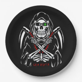 Grim Reaper Scythe Death Skeleton Botten Halloween Papieren Bordje