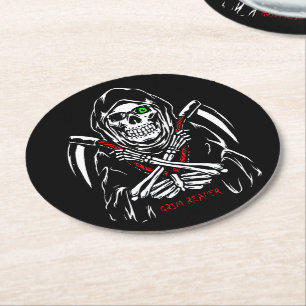 Grim Reaper Scythe Death Skeleton Botten Halloween Ronde Kartonnen Onderzetter