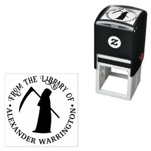 Grim Reaper Silhouet Ronde Bibliotheek Boeknaam Zelfinktende Stempel