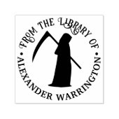 Grim Reaper Silhouet Ronde Bibliotheek Boeknaam Zelfinktende Stempel (Design)