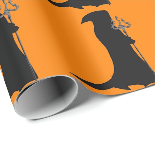Grim Reaper Sinaasappel Wrapping Paper Cadeaupapier (Rol Hoek)