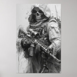 Grim Reaper Skelet met Assault Rifle Poster