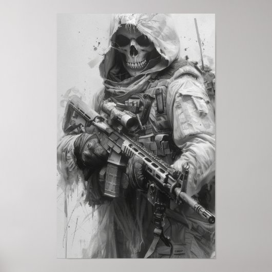 Grim Reaper Skelet met Assault Rifle Poster (Voorkant)
