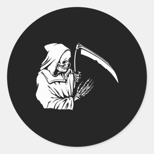 Grim Reaper Skelet Pocket Corner Ronde Sticker (Voorkant)