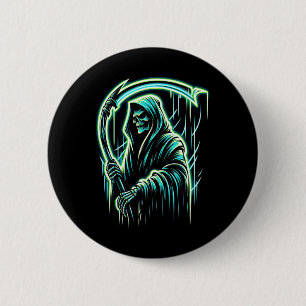 Grim Reaper Skelet Schedel Cool Halloween Zwaar Me Ronde Button 5,7 Cm