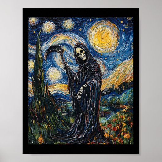Grim Reaper Skelet - Van Gogh Style - Sterrenschip Poster (Voorkant)