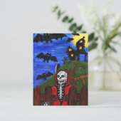 Grim Reaper Skeleton Bats Cemetery Briefkaart (Staand voorkant)