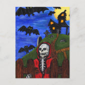 Grim Reaper Skeleton Bats Cemetery Briefkaart (Voorkant)