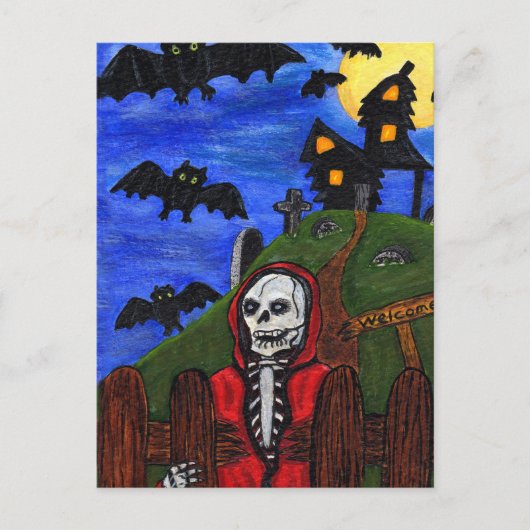 Grim Reaper Skeleton Bats Cemetery Briefkaart (Voorkant)