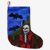 Grim Reaper Skeleton Bats Cemetery Moon Halloween Kleine Kerstsok (Voorkant)