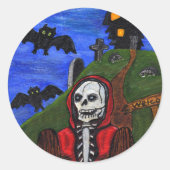 Grim Reaper Skeleton Bats Cemetery Ronde Sticker (Voorkant)