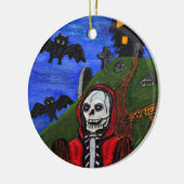 Grim Reaper Skeleton Bats Tombstones Black House Keramisch Ornament (Links)