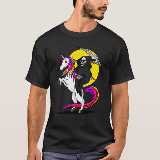 Grim Reaper Skeleton Death Riding Unicorn Halwee T-shirt (Voorkant)