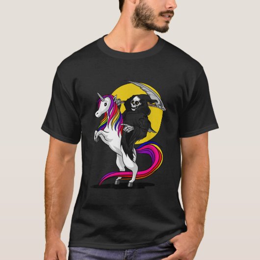 Grim Reaper Skeleton Death Riding Unicorn Halwee T-shirt (Voorkant)