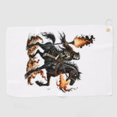 Grim Reaper Skeleton Rijdende Paard Vlammen Golfhanddoek (Horizontaal)