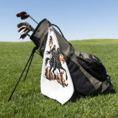 Grim Reaper Skeleton Rijdende Paard Vlammen Golfhanddoek (Groen)