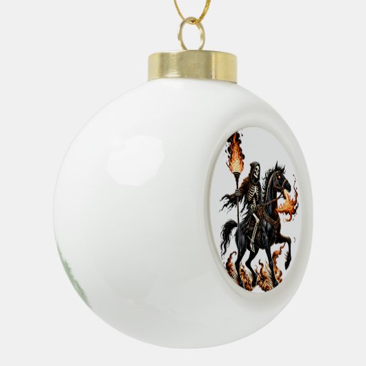 Grim Reaper Skeleton Rijdende Paard Vlammen Keramische Bal Ornament (Links)