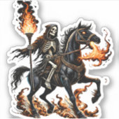 Grim Reaper Skeleton Rijdende Paard Vlammen Sticker (Voorkant)